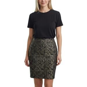 NWT Worthington Black and Gold Jacquard Pencil Skirt sz 16